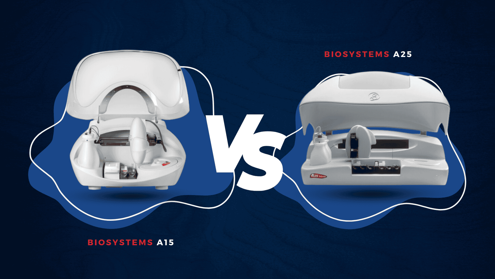 side-by-side visual comparison of BioSystems A15 and A25 biochemistry analyzers