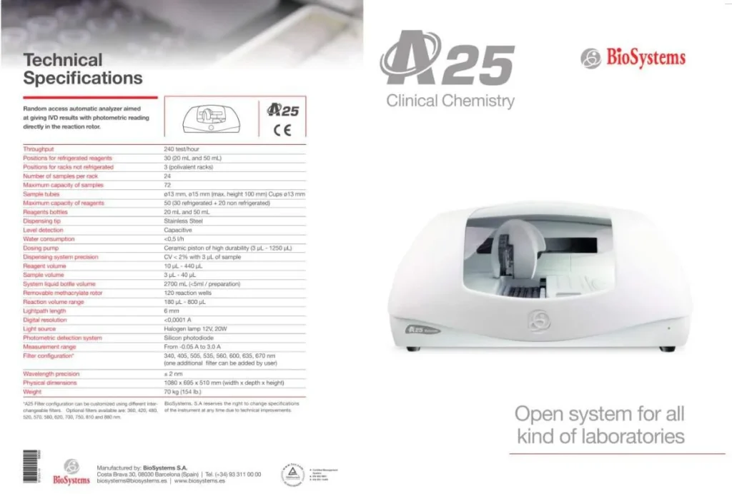 BioSystems A25 biochemistry analyzer