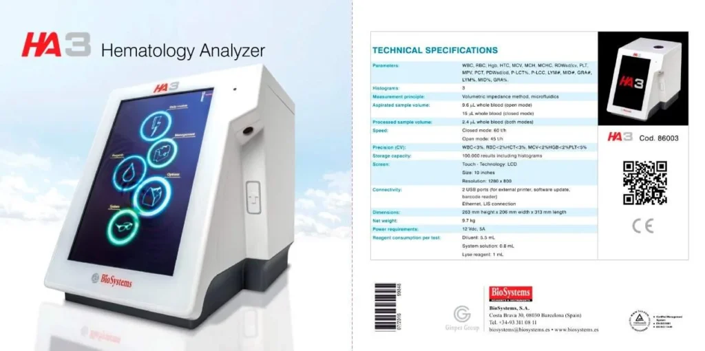 Biosystems HA3 hematology analyzer machine