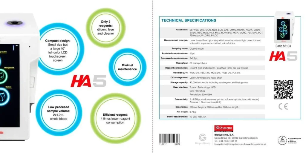 Biosystems HA5 hematology analyzer machine