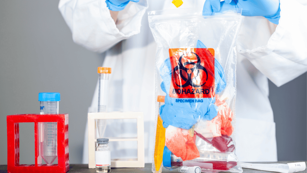 Laboratory staff handling chemical hazards in a laboratory