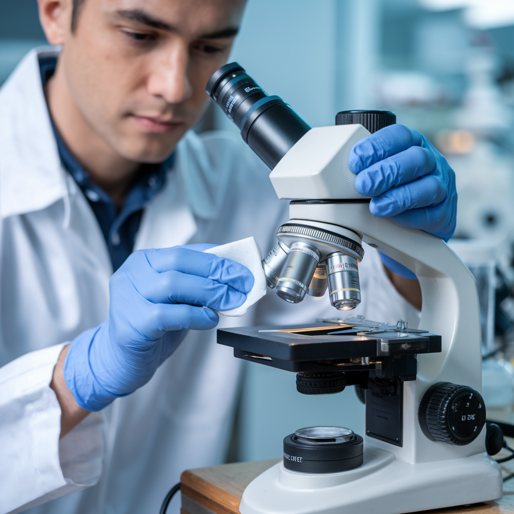 lab technician cleaning an equipment