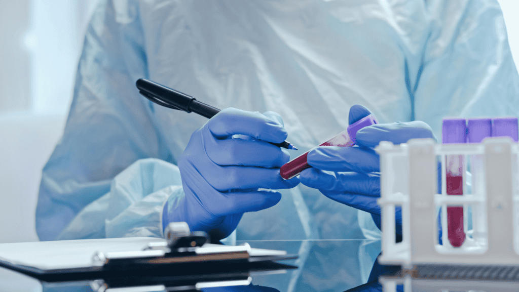 Blood sample in a test tube for coagulation testing