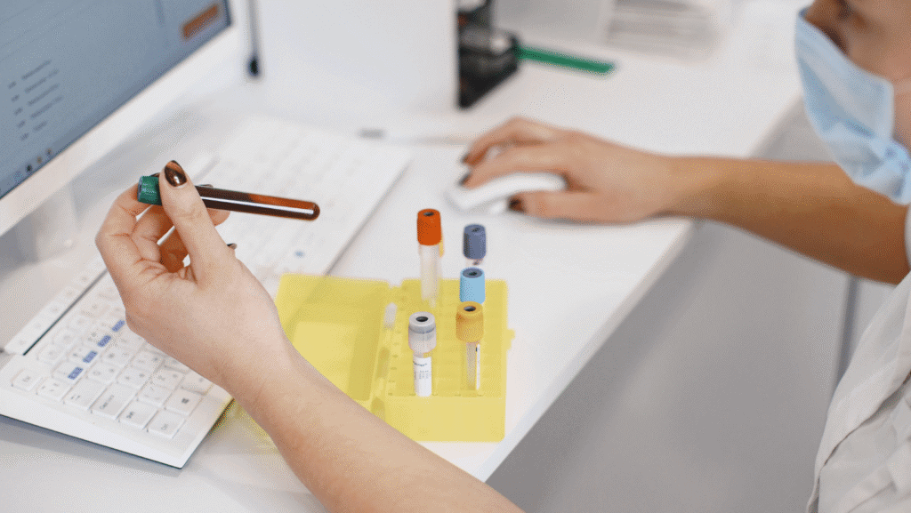 Clean and organized point-of-care testing area in a clinic