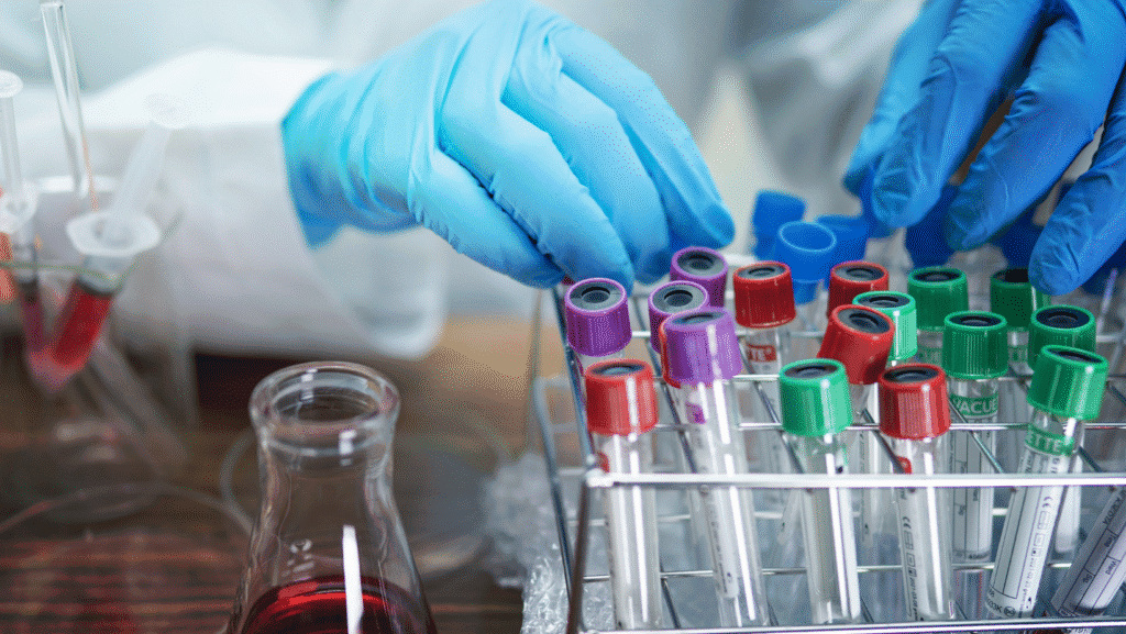 Laboratory technician handling blood samples